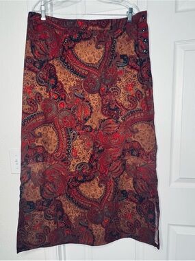 VTG Islander Sz 20W Women's Red/Brown Paisley Maxi Skirt Polyester/Spandex 2%